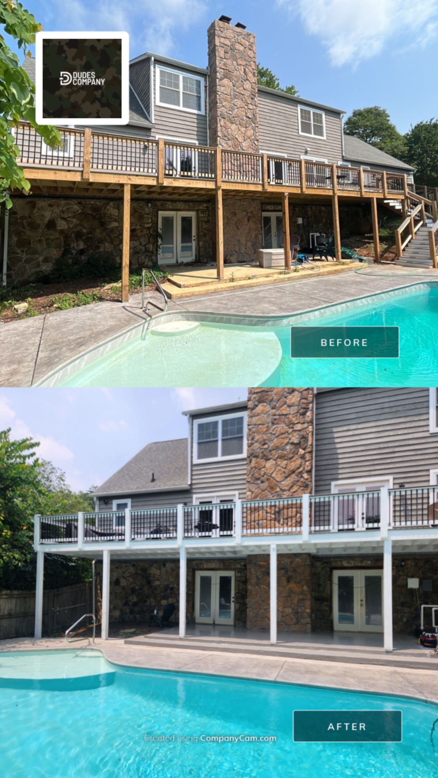 A complete deck restoration with before and after transformation images.