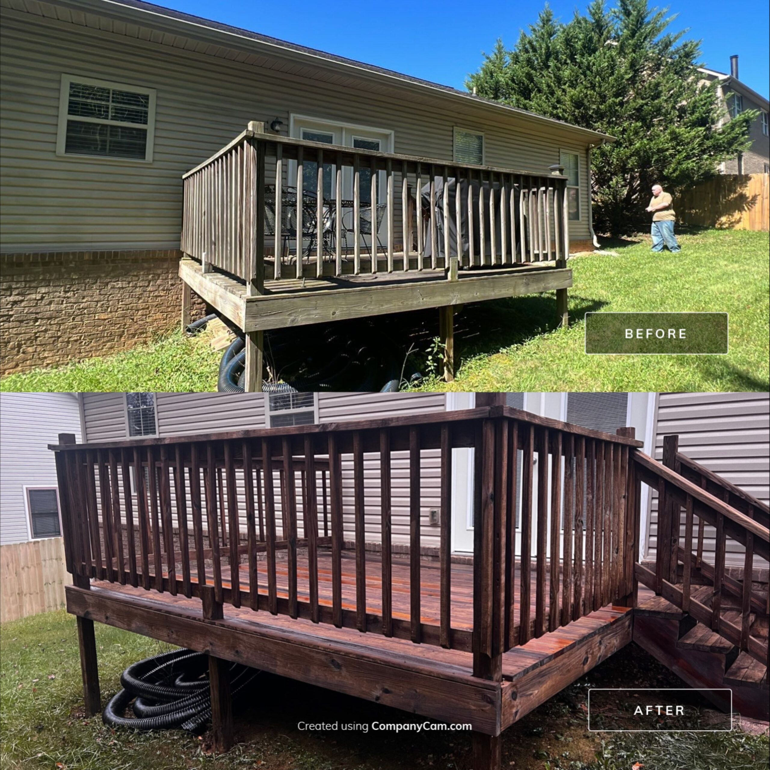 Newly constructed deck featuring a built in hot tub enclosure.